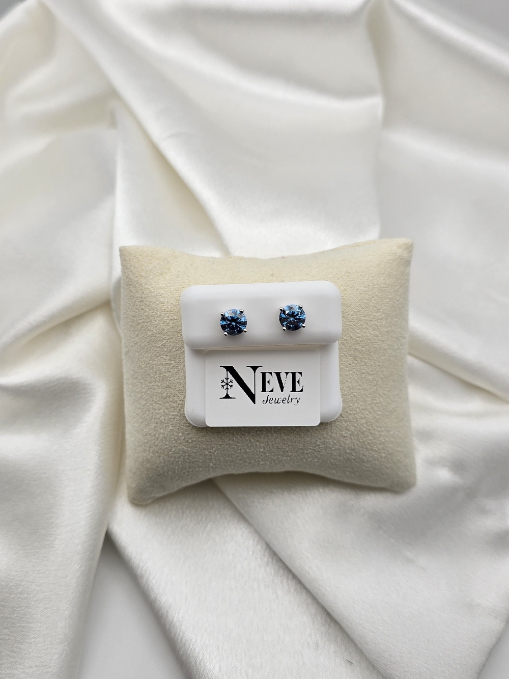 Rhodium Over Sterling Silver 925 2ct Blue Moissanite Stud Earrings